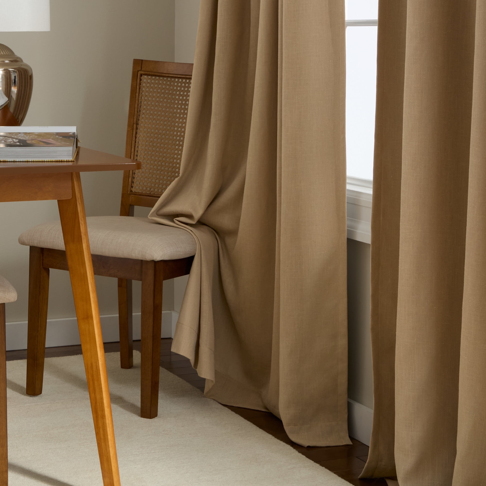 TOWN & COUNTRY LUXE Davos Solid Linen Texture Indoor Curtains, 100% Blackout with Energy Efficient Lining, Back Tab/Rod Pocket Top, 2-Pack Set, Taupe, 50"x84"