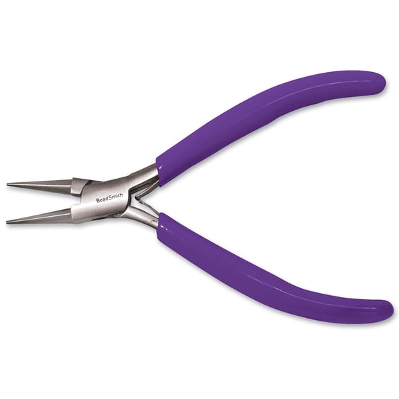 The Beadsmith Slim Line Round Nose Pliers, 4.75 inches (120mm) with Polished Steel Head, Purple PVC Comfort Grip Handle with Double-Leaf Spring, Tool for Jewelry Making