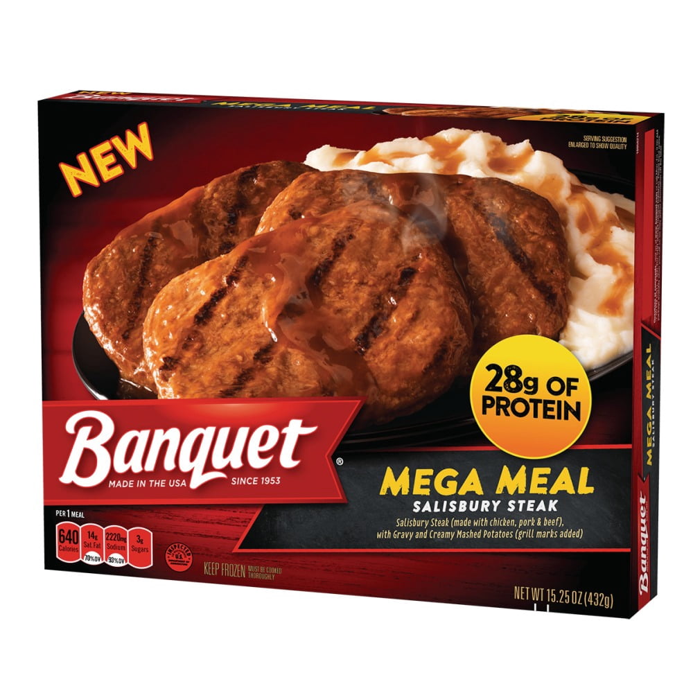 Banquet Mega Meals Salisbury Steak Frozen Dinner, 15.25 Ounce