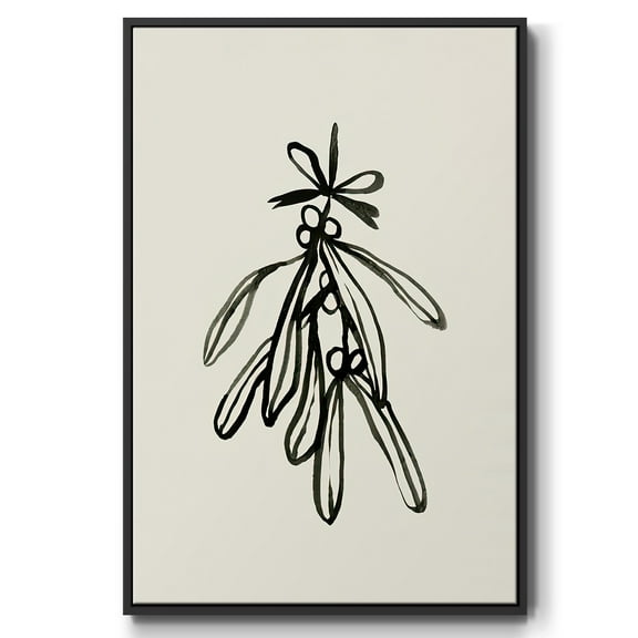 Mistletoe Sketch with Bows II - Framed Gallery Wrapped Holiday Canvas - 17 x 25 - Black Frame