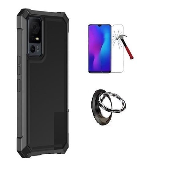 Phone Case for TCL 40XE 5G/40X 5G,  Full Body  TPU Cover Case   Ring/ Tempered Glass (Black)