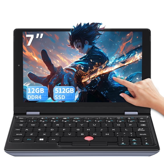 7-inch HD mini Touchscreen Laptop, Celeron J4105, 12GB RAM, 512GB SSD, Win 11 Pro, All-Metal Design – Portable Computer for Business & Students, WiFi, USB 3.0, Mini HDMI, TF Card