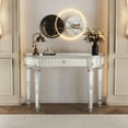 thumbnail image 4 of Noble House Half-Moon Mirrored Console Table with Fluted Glass & Crystal Knob Drawer - Silver Entryway Vanity Desk for Bedroom Dressing Room, Grey+Silver, 4 of 5