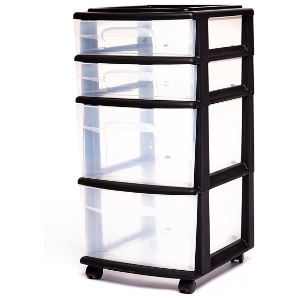 Homz Plastic 4 Clear Drawer Medium Home Storage Container Tower