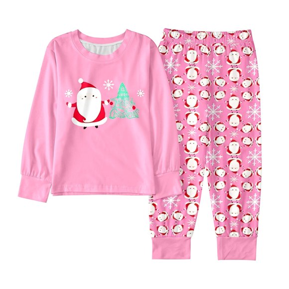 AWZXDE Childrens Holiday Pajamas Set with Christmas Design Round Neck Long Sleeve Comfortable Loose Fit Two Piece Sleepwear Pink,6-7 Years
