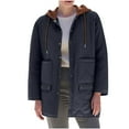 thumbnail image 3 of Barn Jackets for Women Button Up Drawstring Hooded Coat Casual Padded Quilted Down Coats Lightweight Diamond Pattern Jackets with Big Pockets, 3 of 7