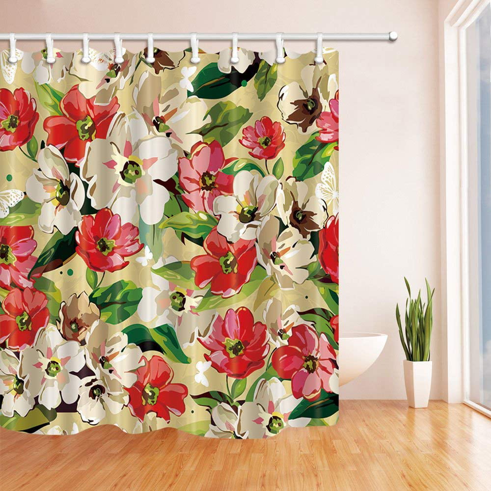 BPBOP Beautiful Flowers Bloom in Summer White Red Polyester Fabric ...