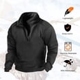 thumbnail image 3 of comerut Men Autumn Winter Solid Color Sweatshirt Stand Collar Zipper Half Placket Pullover Long Sleeve Windproof Warm Outdoor Hunting Tops, 3 of 7