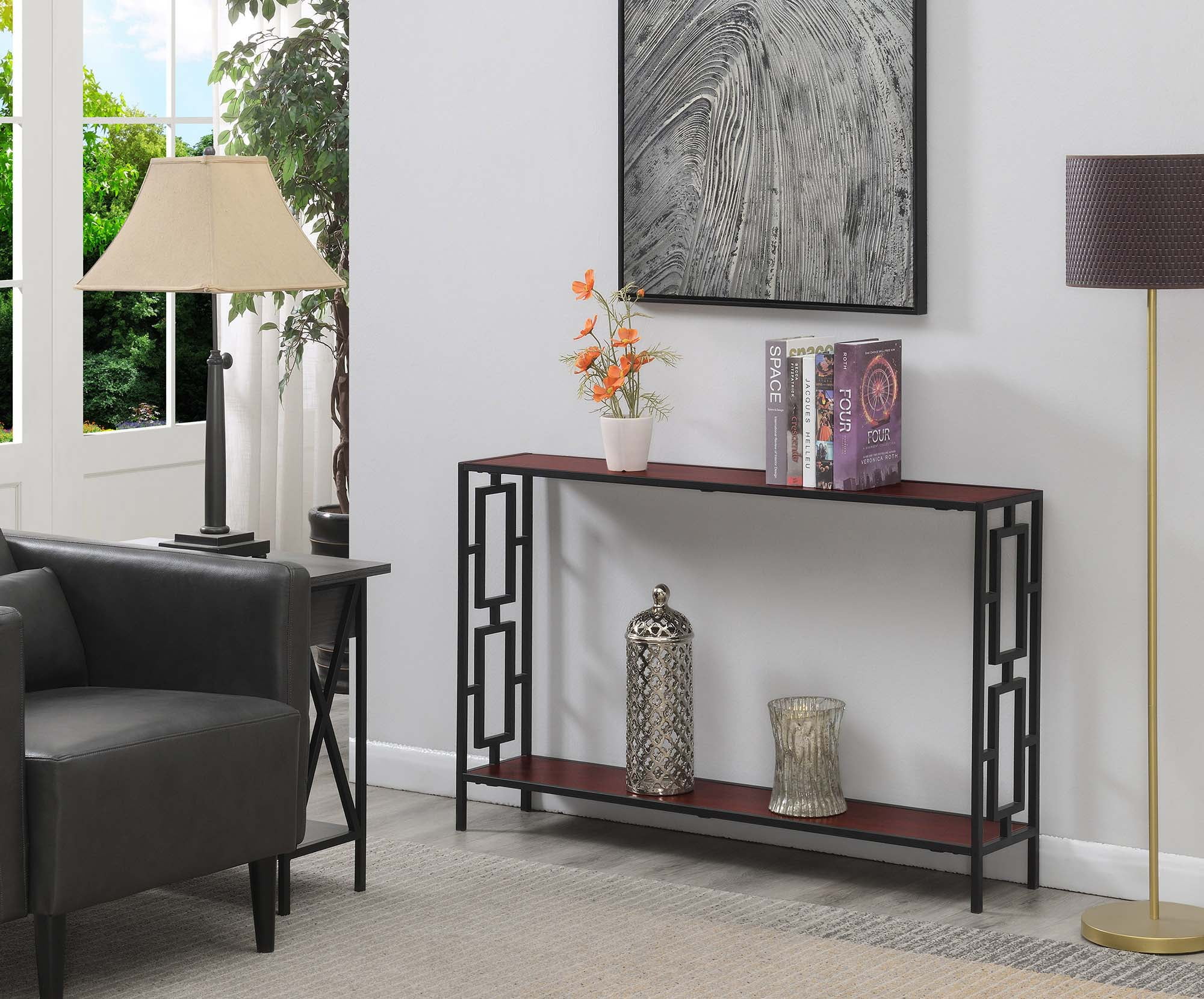 Convenience Concepts Town Square Metal Frame Console Table, Cherry
