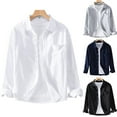 thumbnail image 5 of Men Lapel Shiirt Plain Long Sleeve Streetwear Button Cardigan Casual Blouse, 5 of 9