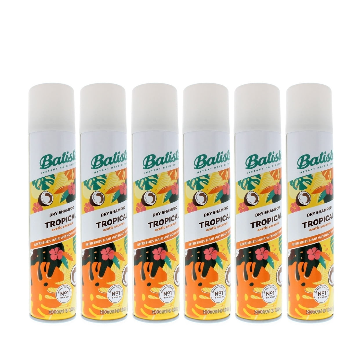 Batiste Dry Shampoo Tropical Coconut 200ml 120g 6-Pack Waterless Formula