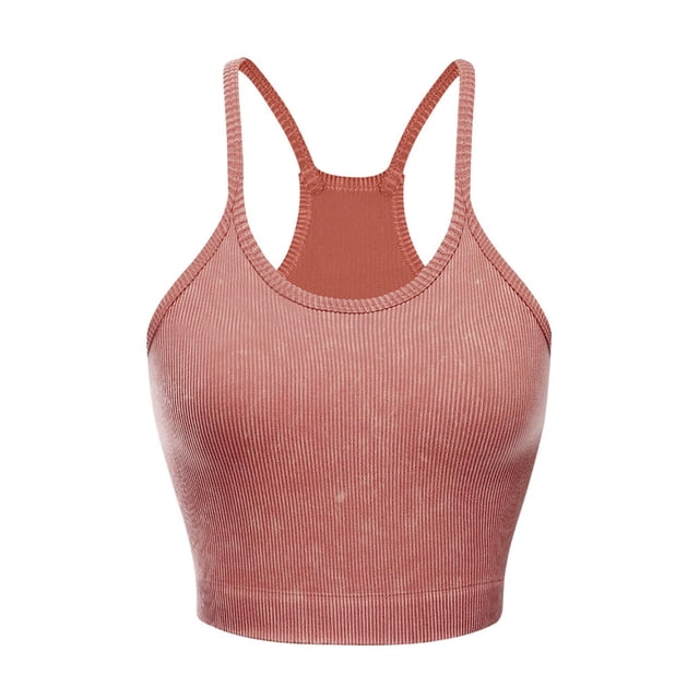 Birdeem Womens Crop Solid Washed Seamless Rib-Knit Camisole Crop Tank Tops Quick Drying Bra Sports Bra