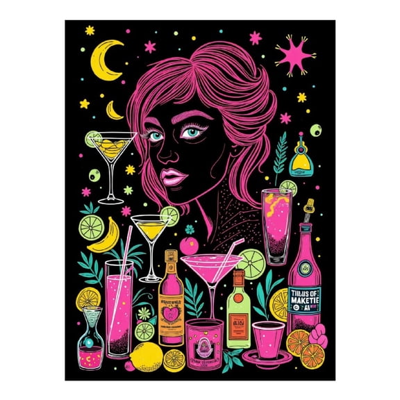 Diamond Art Kit for Adults, Neon Cocktail Art Night Sky Diamond Painting for Adults Beginners, DIY Diamond Art Painting Kits, 5D Diamond Painting Crafts for Home Decor 12x16 Frameless