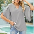 thumbnail image 2 of Women'S V Neck Chiffon 3/4 Ruffled Sleeve Loose Blouse Tops Gray XXL, 2 of 4