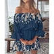 thumbnail image 2 of Vestido con hombros descubiertos y estampado floral para mujer, manga larga con volantes, cintura alta, túnica con volantes, vestido fluido de línea A 1# XL, 2 of 5
