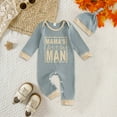 thumbnail image 2 of Gvdentm Newborn Baby Boy Romper Coming Home Outfits Letter Print Bodysuit Jumpsuit+Hat 2PCS Clothes Set(Sky Blue,3-6 Months), 2 of 7