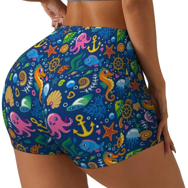 Fotbe Sea Fish Shorts Sin Costuras – Shorts Deportivos de Cintura Alta para Mujer, Elásticos para Gimnasio, Yoga, Running o Ciclismo-Large