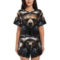 thumbnail image 1 of Fotbe Urban Bear With Headphones Conjunto de Pijama Estampado para Mujer, 2 Piezas, Ropa de Dormir con Camiseta de Manga Corta y Shorts Suaves-X-Large, 1 of 6