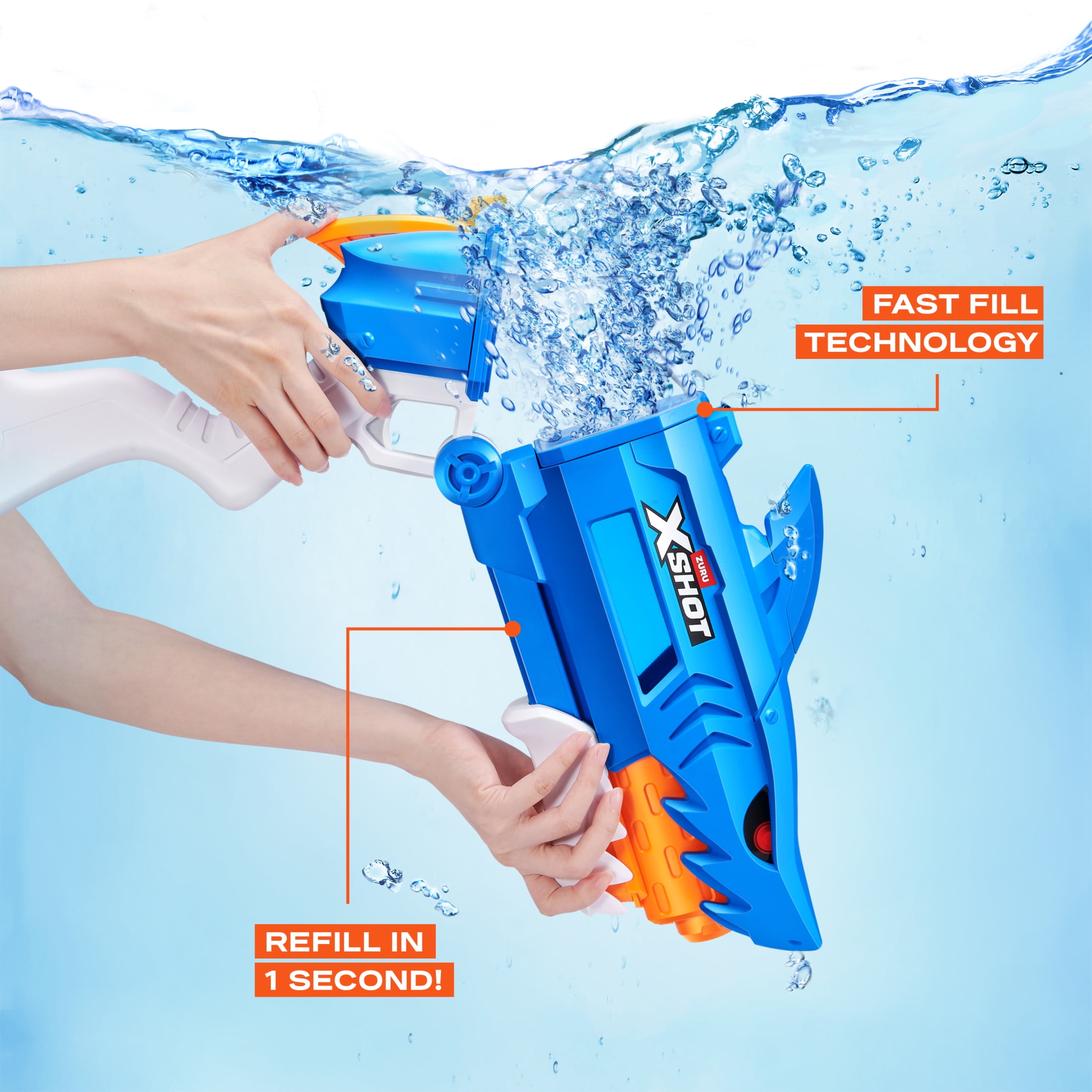 XSHOT Water Shark Attack (33ft Range & 750ml Tank) Fast Fill Outdoor Water Blaster by ZURU Ages 6+