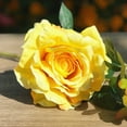 thumbnail image 3 of Enova Home Artificial 2 Large Silk Roses Flowers and Mixed Greenery Arrangement in Clear Glass Vase with River Rock (Yellow), 3 of 3
