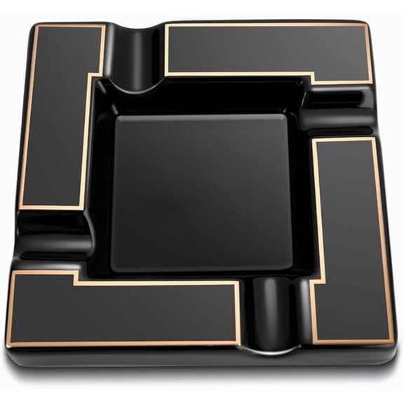 Cigar Ashtray Large Ceramic Cigarettes Ash Tray Black Cigars Ashtrays for Men travel, Indoor, Outdoor, Patio, Home, Office, Gift