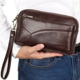 thumbnail image 3 of Leather Large Capacity Men's Clutch Wallet Fashion Zipper Handbag Envelope Bag Wallet Card Package(Dark Brown), 3 of 8