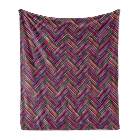 Geometrical Soft Flannel Fleece Blanket, Ethnic Design Pattern Illustration Ornamental Colorful Stripes Image Art Print, Cozy Plush for Indoor and Outdoor Use, 60" x 80", Multicolor, by Ambesonne