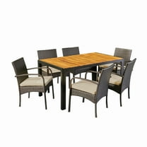 Matteo Outdoor 6-Seater Rectangular Acacia Wood and Wicker Dining Set, Teak Finish