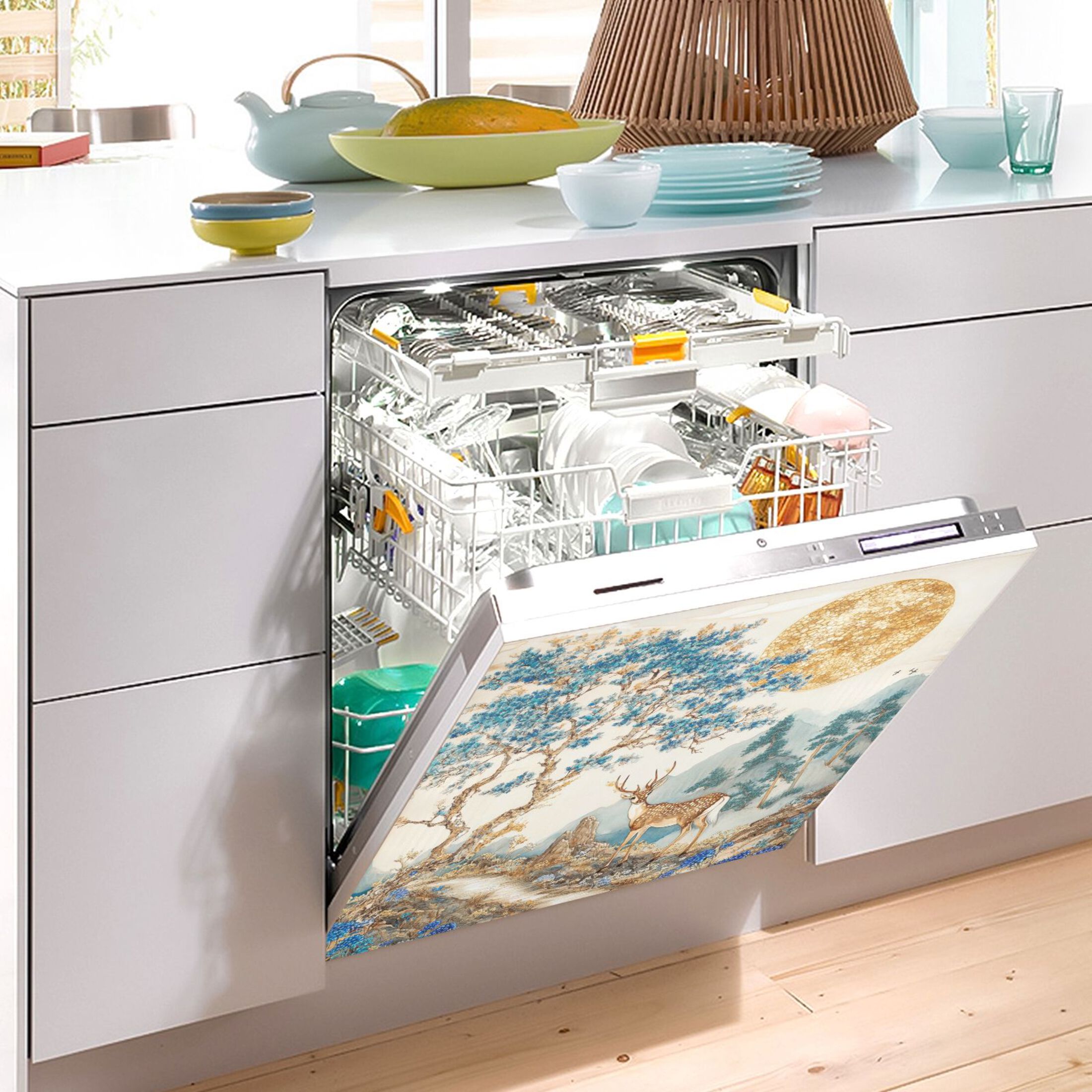 Dishwasher Magnetic Sticker 23x26 Inch Refrigerator Magnetic Sticker Washing Machine Magnetic Sticker Kitchen Panel Magnetic Sticker Home Decor Cute Classical Deer