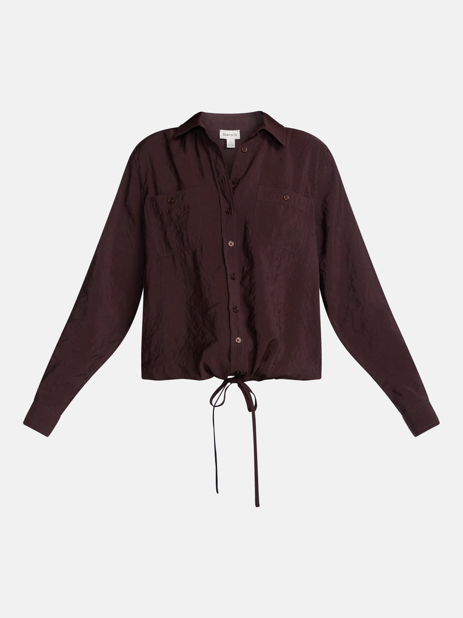 Scenario Women's Tie Waist Utility Shirt with Long Sleeves, Sizes XS-XXXL