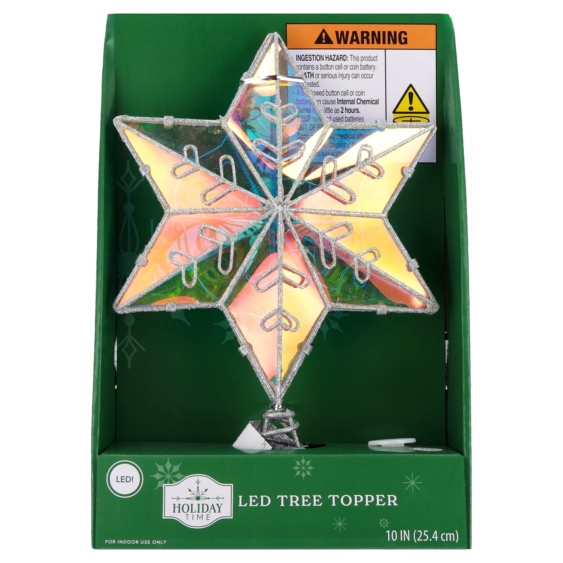 LED Snowflake Christmas Tree Topper, Iridescent, 10", by Holiday Time