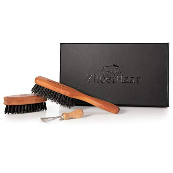 Zilberhaar Beard Brush Grooming Kit (Soft Version) 2nd Cut Boar Bristles - Ideal for Stubbles and Short To Medium Beards - Distributes Balm and Oil for Growth/Styling - Comes with Brush Cleaning Tool