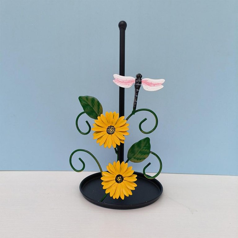 Sunflower Kitchen Paper Towel Holder - Yellow Home Kitchen Decor Accessories  - Hegivoc Black Metal Farmhouse Large Towel Stand For Countertops