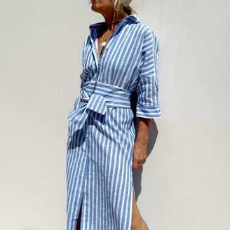 chinese dress ladies Eleanor Shirt Dress Navy Stripe / 2XL