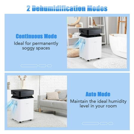 Costway 90 Pint Dehumidifier for Basement with Continuous & Auto Mode Large Water Tank - White