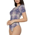 thumbnail image 2 of Fotbe Women Short Sleeve Bodysuit Round Neck Heart Check Plaid Bodysuit For Women Round Neck Scoop Neck Long Sleeve Stretch Tops Jumpsuit-Medium, 2 of 9