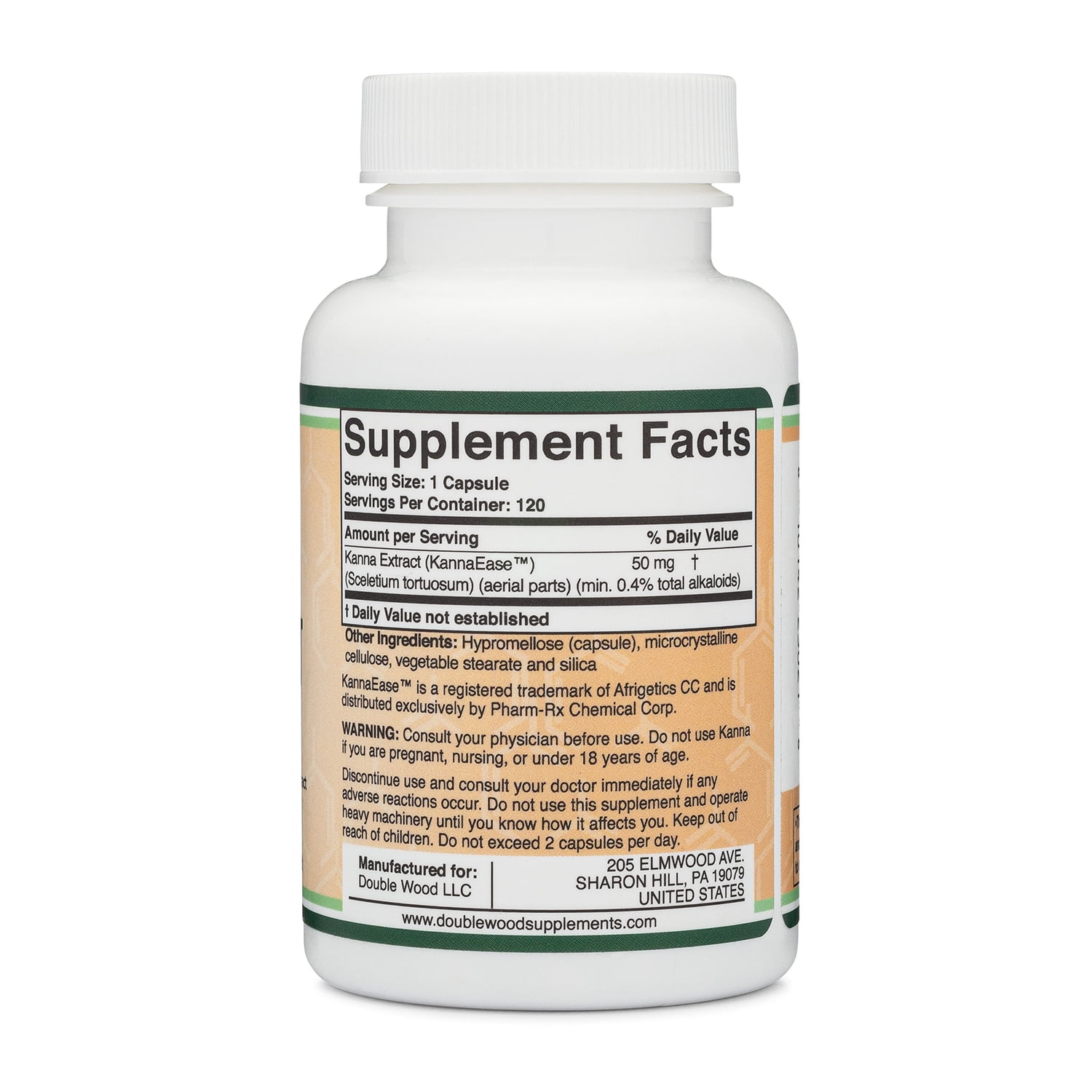 Kanna Extract Supplement (Sceletium Tortuosum) - 50mg Per Capsules, 120 Count - for Relaxation and Peace of Mind (Min .4% Total Alkaloids) Non-GMO, Gluten Free, Vegan Safe by Double Wood