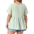 thumbnail image 4 of DARING DIVA Women's Plus Gingham Tops Plaid  V Neck Summer Babydoll Top 3X Light Green, 4 of 6