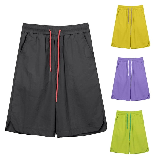 Mens Running Shorts Leg Slit Quick Drying Bermuda Shorts Loose Sports Cropped Pants Purple M