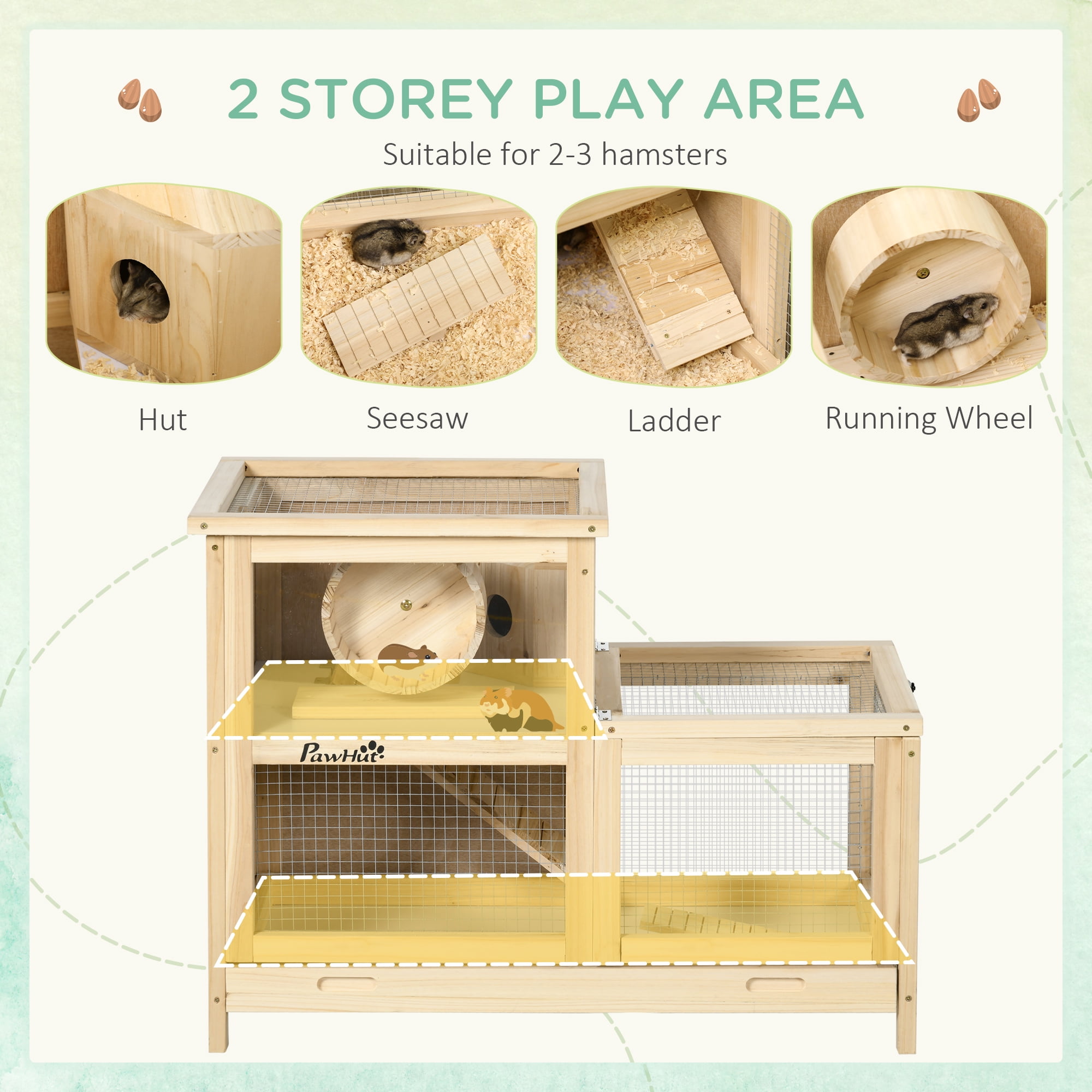 PawHut Extra Large Wooden Hamster Cage with Seesaw, Small Animal Habitat