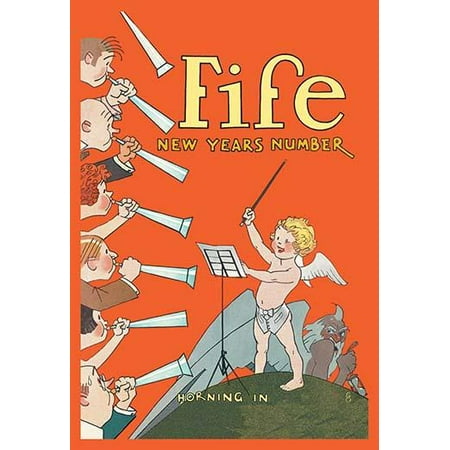 Cooper Horn - Lifes cherub directing a bunch of horn players Horning in art by Fred G Cooper Art for the New Years issue Originally a cover to the December 30 1926 issue of Life Magazine Poster Print by Fred G