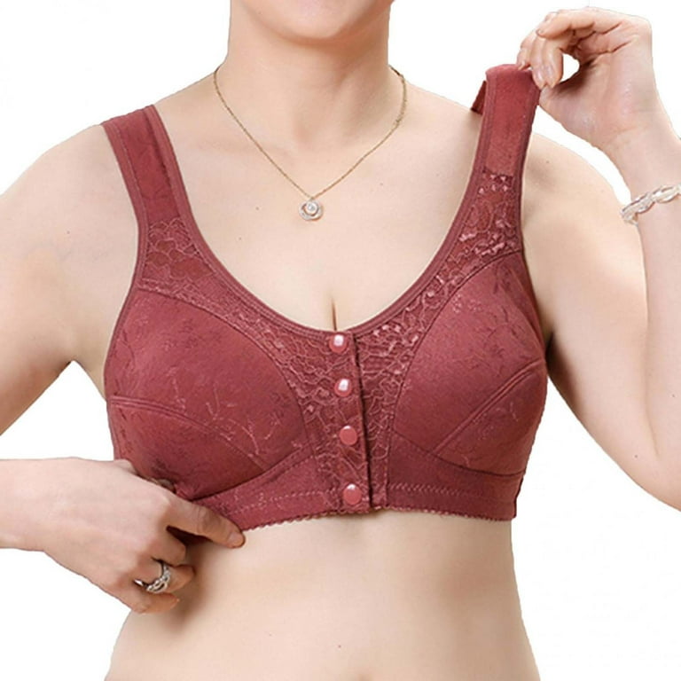 JGTDBPO Front Closure Bras For Women Plus Size Comfortable Full Coverage  Bras Lace Front Snap Bras Post Surgery Vest Breathable Gathering Front