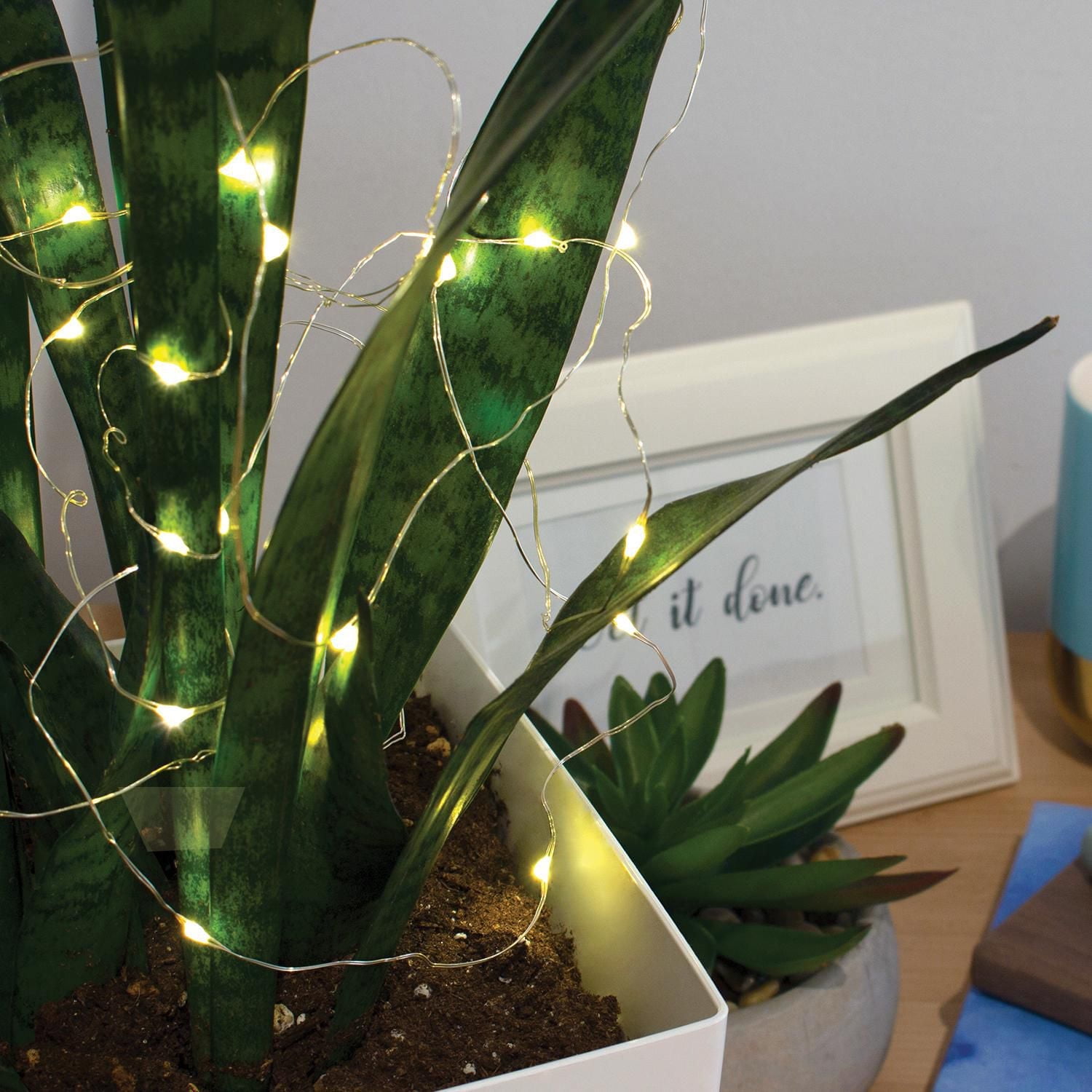 17ft Silver Wire Indoor Battery Operated 45 LED Integrated Fairy String Lights, LED Integrated Fairy String Lights