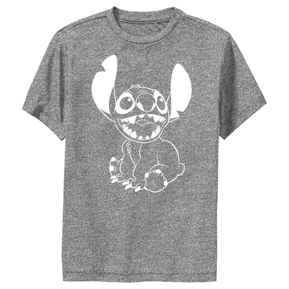 Boy's Lilo & Stitch Black and White Stitch Performance Graphic Tee Charcoal Heather Small