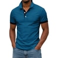 thumbnail image 4 of Yifymode Men's Slim Fit Short Sleeve Polo Shirt, Contrast Collar Button Placket Soft Knit Casual Top Blue 3XL, 4 of 4
