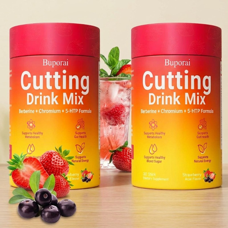 Cutting Drink Mix - with Berberine, 5-HTP, Yerba Mate & Magnesium - Healthy Weight Management & Gut Health - Vegan, Sugar-Free - 2 Cans (60 Stick)