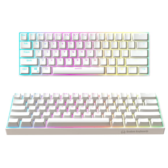 Kraken Keyboards Pro 60 Percent Keyboard 60% Gaming Keyboard Mechanical - White - HOT SWAPPABLE - for Gaming On PC Xbox PlayStation & MAC (Whiteout | Silver Switches)