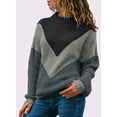thumbnail image 4 of Asyoly Women's Color Block Knitted Sweater Casual Long Sleeve Crewneck Pullover Loose Jumper Knitwear Tops, 4 of 5