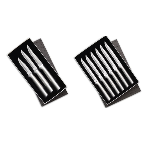 Rada 3 Piece Paring Knives Galore Set & 6 Piece Steak Knife Set in Gift Box, Silver Handles