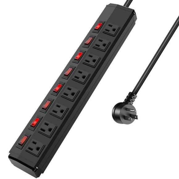 Multiprise 8 Prises Robuste avec 8 Interrupteurs Individuels, Multiprise Métallique Mobile avec Protection contre les Surtensions 1200 Joules, Rallonge 6 Pieds 14AWG, 15A 1800W 125V 60Hz